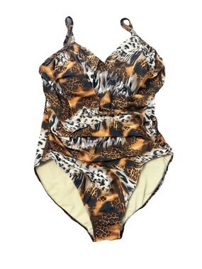 Shape FX 20W Animal Print One Piece Shaping Slimming Rhinestone Bling Swimsuit
